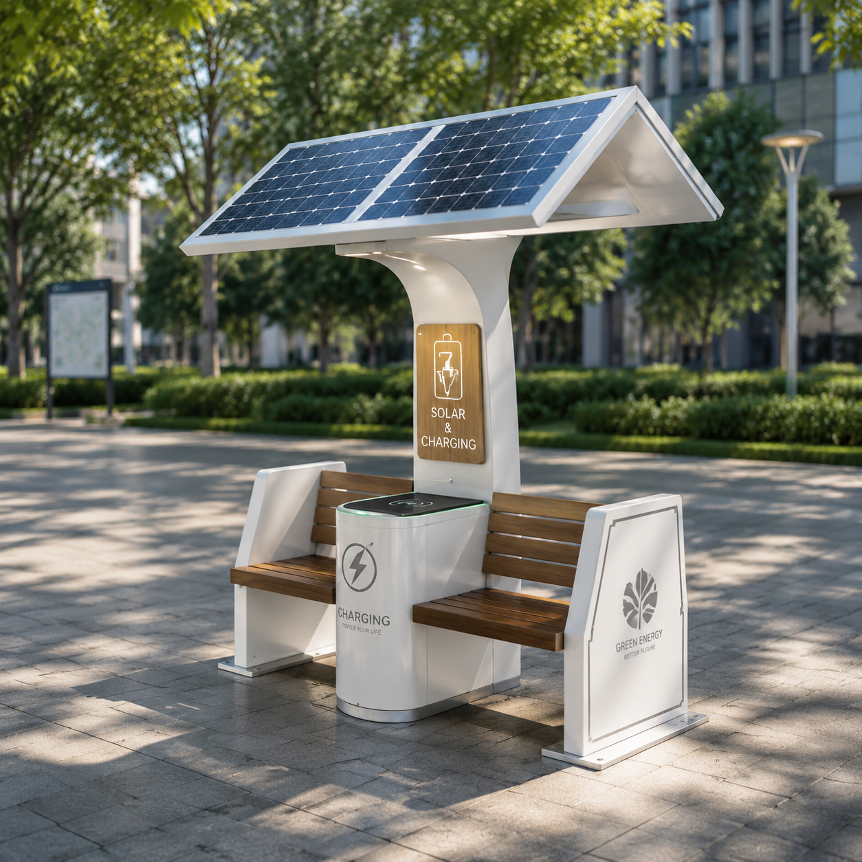Solar Bench with Wireless Charging Waterproof Smart Seat with Bluetooth Speaker & Solar Power Featured Image