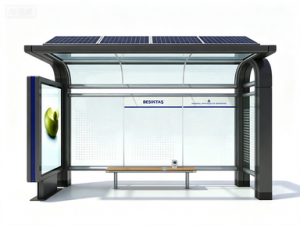 Smart Bus Shelter With Solar Powered LED Strip Screen Advertising Light Box Vehicle Forecast System Rest Seat Wireless Charging