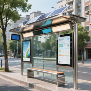 Custom Solar Smart Bus Shelter with LCD Advertising Screen and Bench