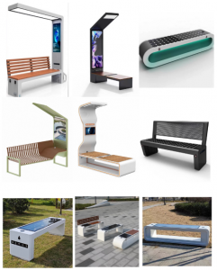 Outdoor Smart Bench with Screen Solar Chair Design Led Lighting Box Advertising Bench