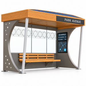 Prefabricated Outdoor Smart Bus Shelter with Tempered Glass Solar Power Digital Signage and USB Charging Manufacturer