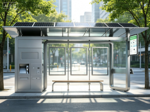 Outdoor Smart Bus Shelter With LED Advertising Screen Bus Forecast Station System Wireless Charging Customizable weatherproof E-ink display