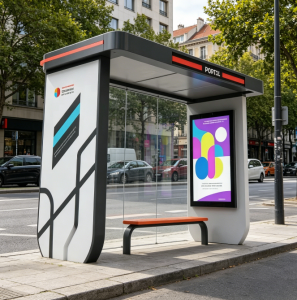 Smart Digital Bus Shelter with Dual 55″ Outdoor LCD Displays