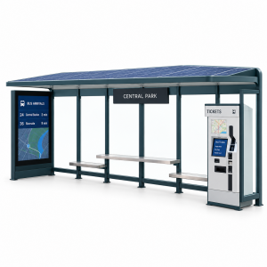 Modular Solar Bus Stop with PIS Display CCTV Camera USB Charging and LED Lighting for Smart City Projects Manufacturer
