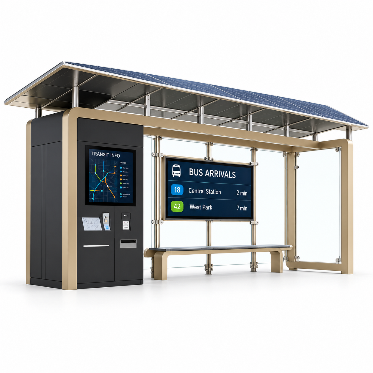 Galvanized Steel Smart Bus Shelter with Solar Panel LCD Display and Advertising Light Box Outdoor Manufacturer Supplier Featured Image