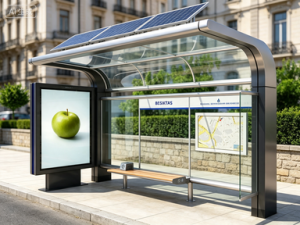 Smart Bus Shelter With Solar Powered LED Strip Screen Advertising Light Box Vehicle Forecast System Rest Seat Wireless Charging