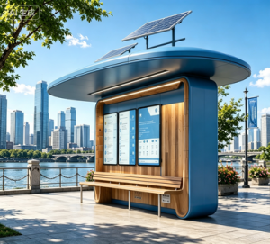 Modern Bus Shelter With LED Advertising Screen Vehicle Forecast Station System Smart Transit rest seat Wireless charging