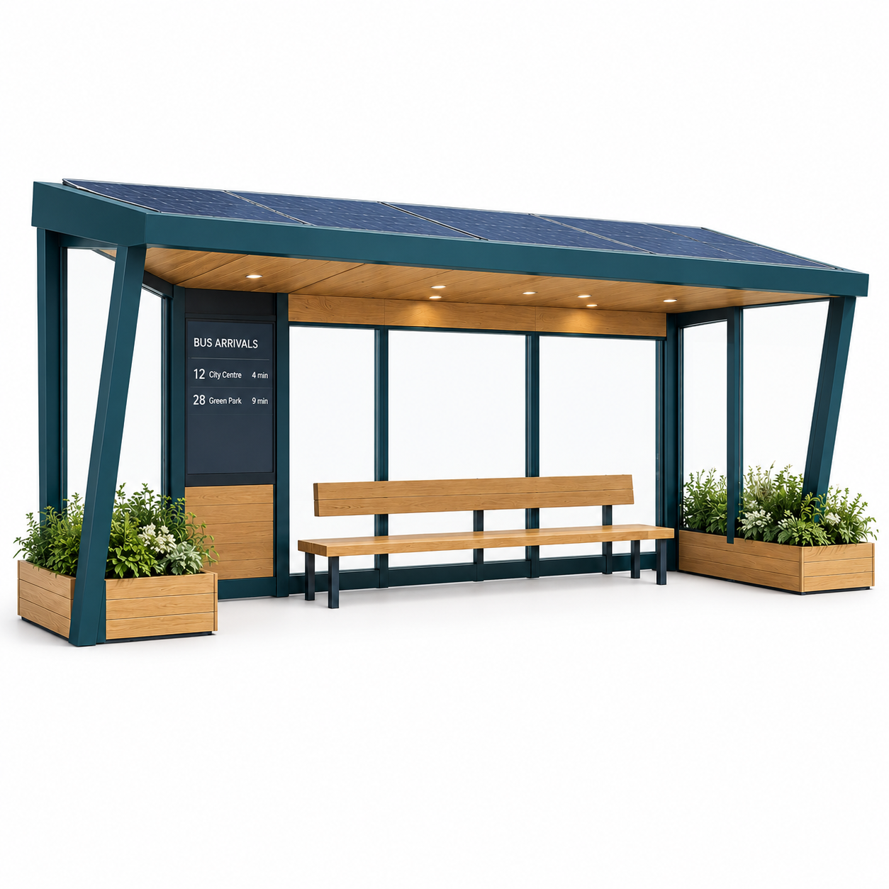 Modern Smart Bus Stop with Digital Signage Solar Power LED Lighting and USB Charging for Public Transport Manufacturer Featured Image