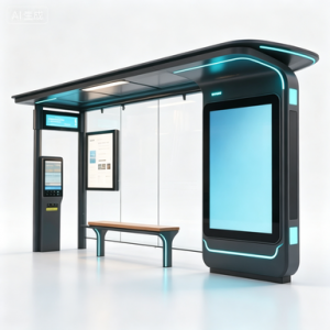 Outdoor Smart Bus Stop Shelter With Solar Power cloud software LED Advertising Light Box Display Customization