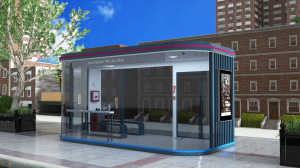 Outdoor Steel Solar Smart Bus Shelter Air Condition Type With LCD Screen Advertising Light Box Seating and USB Charger