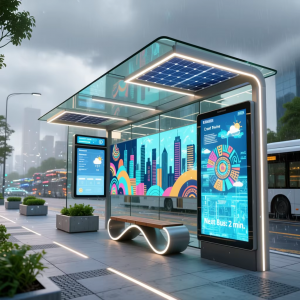 Custom Solar Smart Bus Shelter with LCD Advertising Screen and Bench