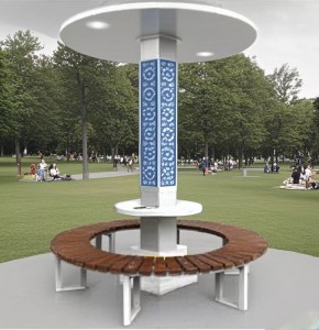 Modern Intelligent Solar Battery Power Outdoor Garden Bench Solar Power Galvanized Steel Smart Park Bench with Roof