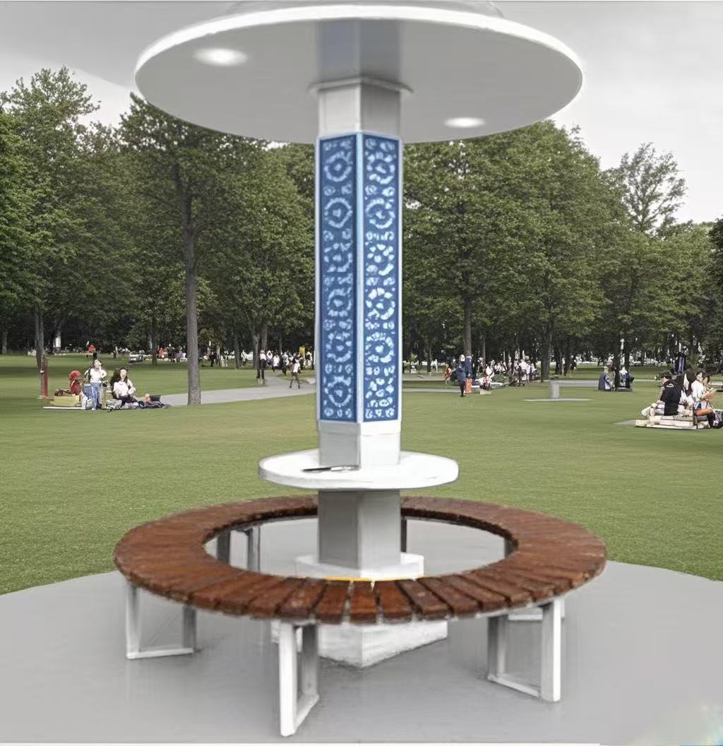 Modern Intelligent Solar Battery Power Outdoor Garden Bench Solar Power Galvanized Steel Smart Park Bench with Roof Featured Image
