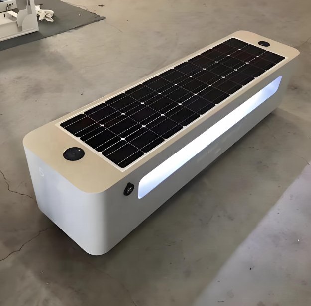 Solar Smart Bench with Wireless Charging, USB Ports, Solar Panels, and LED Lighting for Outdoor Seating Featured Image