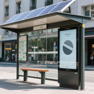Custom Solar Smart Bus Shelter with LCD Advertising Screen and Bench