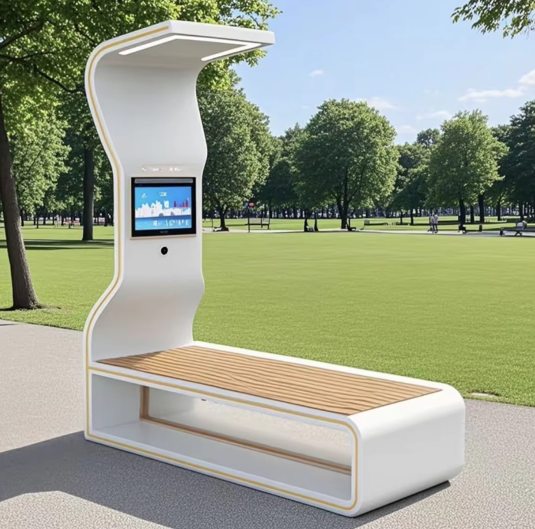 Wireless Charging, USB Charging Ports & LED Lighting for Outdoor Seating Solar Powered Smart Bench Featured Image