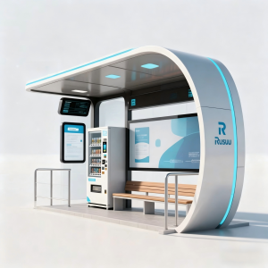 Outdoor Smart Bus Stop Shelter with Full Color LCD Advertising Display (3000 Lumens) and Bench