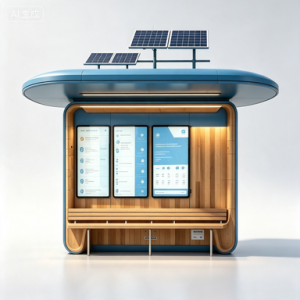 Modern Bus Shelter With LED Advertising Screen Vehicle Forecast Station System Smart Transit rest seat Wireless charging