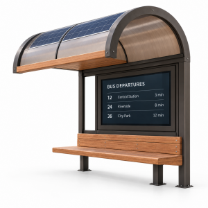 Outdoor Mupi Bus Shelter with Digital Advertising Display Solar Power LED Lighting and Modular Steel Structure Manufacturer