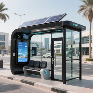 Outdoor Smart Bus Stop Shelter with Full Color LCD Advertising Display (3000 Lumens) and Bench