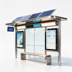 Durable Customization Solar Power Smart Bus Shelter With Wireless Charging cloud software Remote application LED Advertising Light Box Display