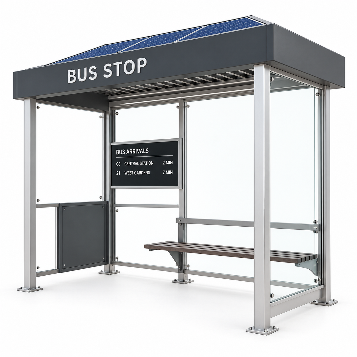 Modern Bus Passenger Stop with Solar Powered Lighting Digital Arrival Screen and Advertising Light Box Manufacturer Featured Image