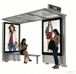Solar Power Smart Bus Shelter With Wireless Charging cloud software LED Advertising Light Box Display Durable Customization