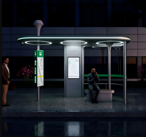 Modern Design Solar Power Smart Bus Shelter With WiFi Wireless Charging cloud software LED Advertising Light Box Display Customization