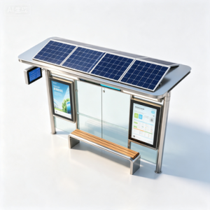 Durable Customization Solar Power Smart Bus Shelter With Wireless Charging cloud software Remote application LED Advertising Light Box Display