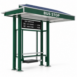 Smart Bus Shelter with PIS Display CCTV Camera WiFi USB Charging and Solar Power for Public Transit Projects Manufacturer