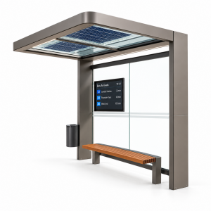 Smart City Bus Shelter With Customizable LED Advertising Screen Public Service Display Vehicle Forecast System Solar Panels