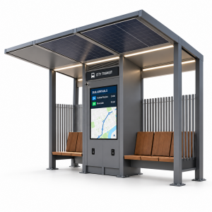 Weatherproof Public Transit Shelter with LCD Screen Solar Power and Advertising Light Box for Outdoor Bus Stations Manufacturer