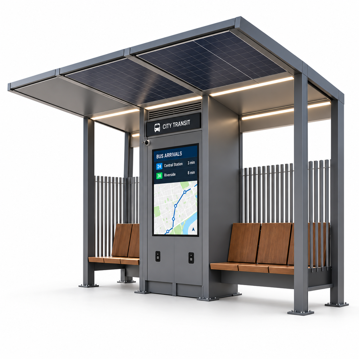 Weatherproof Public Transit Shelter with LCD Screen Solar Power and Advertising Light Box for Outdoor Bus Stations Manufacturer Featured Image