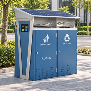 Solar Powered Touchless Smart Garbage Can with Motion Sensor Lid for Municipal Streets Parks and Smart Cities Supplier